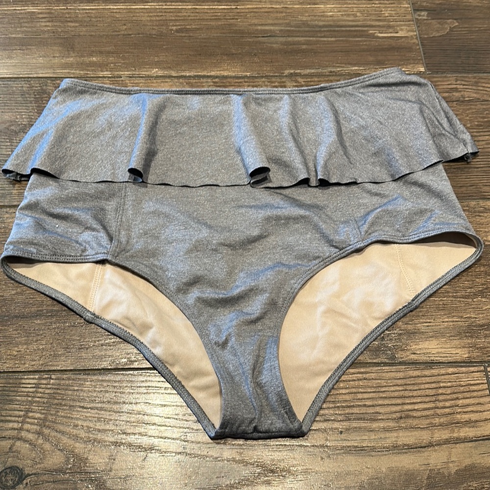 Kortni Jeane Grey High Waisted Swim Bottoms Size M